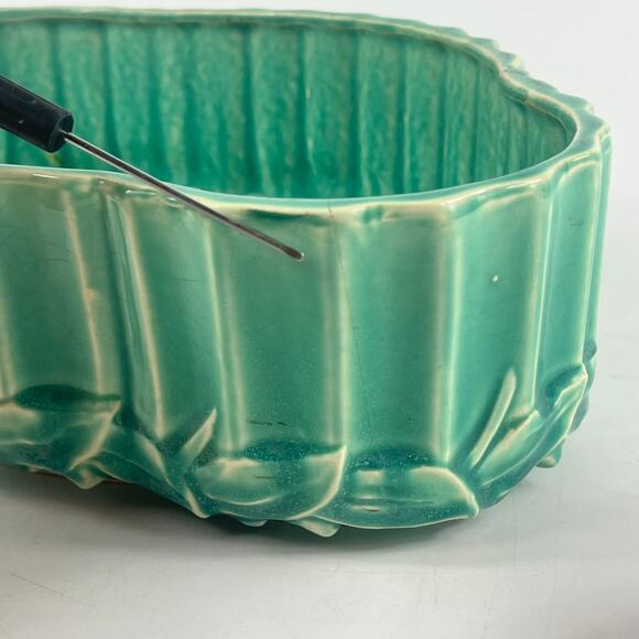 McCoy Pottery Oval Planter Green Bamboo Leaf USA Vintage Mid Century Signed 12” - Picture 10 of 13